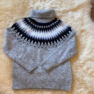 Gray Fair Isle style turtleneck sweater